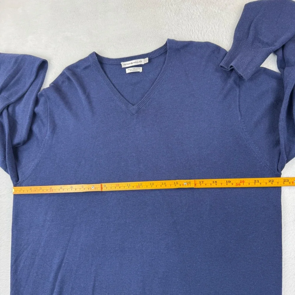 Peter Millar V-Neck Sweater Men Large Blue Silk Cotton Cashmere Luxury Old Money